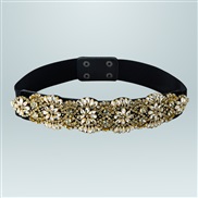 ( Gold)ins occidental style crystal gem width belt black  elasticity cloth belt diamond brilliant lady ornament