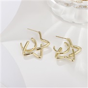 ( Gold Five pointed star )occidental style cross bamboo earrings  brief geometry samll ear stud Metal retro star hollow 