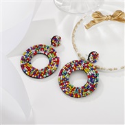 ( Colorcircular )occidental style retro color beads ear stud ethnic style rainbow color earring Bohemia handmade earring