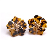 (Coffee )occidental style ethylic acid retro Acrylic arring Alloy flowers leopard earrings personality exaggerating resi