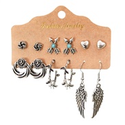(HQEF ) set earrings Alloy Rhinestone feather enamel Round drop wings Wood retro travel earring ear stud