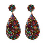 ( Color)occidental style geometry drop Acrylic ear stud color       earrings Acetate sheet sequin exaggerating arring wo