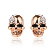 ( Rose Gold) retro surface skull fully-jewelled ear stud personality earrings man woman