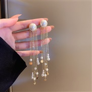 ( Silver needle Gold Tassels)silver Pearl tassel earrings woman occidental style long style temperament earring super fa