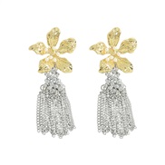 ( Gold)occidental style Street Snap all-Purpose long style tassel earring  enamel flowers earringszar fashion ornament a