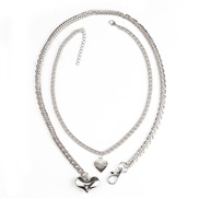 ( Silver necklace) fashion brief Double layer heart-shaped necklace  romantic Word Peach heart clavicle chain