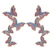( Pink)occidental style Korean style earrings fashion personality woman earrings diamond butterfly temperament ear stud 