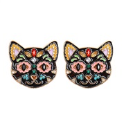 occidental style creative black cat color cat earrings ear stud diamond arring