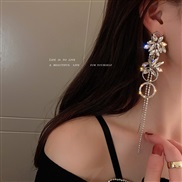 ( Silver needle   Silver)silver diamond flowers tassel earrings occidental style long style personality earring all-Purp