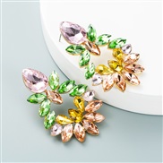 (igh color )occidental style fashion temperament Alloy diamond glass diamond flowers geometry earrings woman exaggeratin