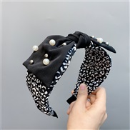 ( black leopard print)leopard eadband width Irregular Pearl belt big bow eadband Korean style