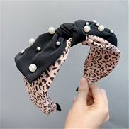 ( Pink leopard print)leopard eadband width Irregular Pearl belt big bow eadband Korean style