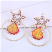occidental style fashion  Metal concise circle Five-pointed star  exaggerating ear stud