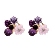 (E )silver Koreains color diamond Opal crystal flowers earrings woman sweet retro Earring