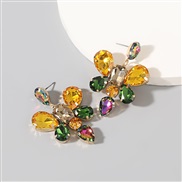 (yellow color )occidental style colorful diamond series Alloy diamond glass diamond flowers earrings woman Bohemia arrin