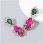 ( Color)occidental style colorful diamond series Alloy diamond glass diamond Rhinestone fully-jewelled geometry earrings