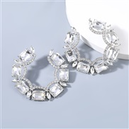 ( Silver)occidental style super claw chain series Alloy diamond glass diamond Rhinestone Round earrings woman exaggerati