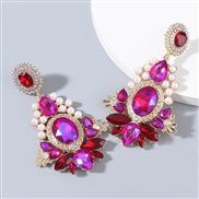 ( rose Red)fashion trendearrings Alloy diamond embed Pearl geometry earring earrings woman occidental style arring