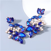 ( Blue color)occidental style trend Alloy diamond glass diamond embed Pearl geometry earrings woman arringearrings