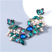 ( Green color)occidental style trend Alloy diamond glass diamond embed Pearl geometry earrings woman arringearrings