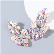 (AB color)occidental style exaggerating personality Alloy diamond glass diamond Rhinestone embed Pearl geometry earrings