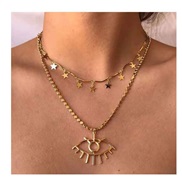 ( Gold)occidental style fashion Alloy eyes star pendant multilayer necklace woman ins wind women