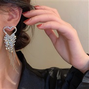 ( Silver needle Silver)silver occidental style diamond beads love tassel earrings temperament fully-jewelled long style 