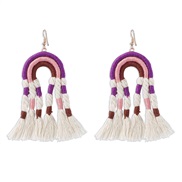 (purple)occidental style fashion tassel earrings  handmade weave personality ear stud Bohemia ethnic style rainbow arrin