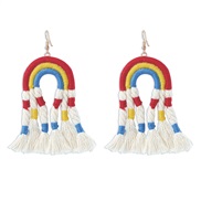 ( Color)occidental style fashion tassel earrings  handmade weave personality ear stud Bohemia ethnic style rainbow arrin