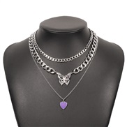( White K) multilayer chain woman  enamel love butterfly personality exaggerating retro necklace