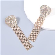 (AB color)occidental style trend fashion Alloy diamond Rhinestone fully-jewelled geometry tassel earrings woman super ex
