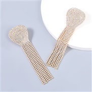 ( Gold)occidental style trend fashion Alloy diamond Rhinestone fully-jewelled geometry tassel earrings woman super exagg