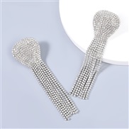( Silver)occidental style trend fashion Alloy diamond Rhinestone fully-jewelled geometry tassel earrings woman super exa