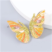 ( yellow)Korean styleearrings Alloy enamel diamond Rhinestone butterfly earrings woman fashion