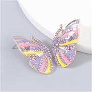 (purple)Korean styleearrings Alloy enamel diamond Rhinestone butterfly earrings woman fashion