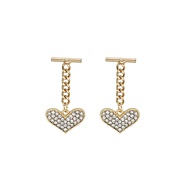 (E)Korean style new long style diamond tassel Metal wind love pendant earrings ear stud