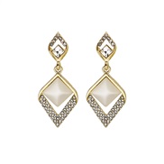 (E)silver Opal diamond ear stud woman Korea big temperament personality brief all-Purpose rhombus earrings woman