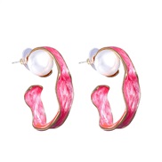 ( Pink)occidental style exaggerating arring Alloy Pearl earrings temperament enamel circle arring woman