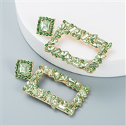 ( green)ins occidental style fashion geometry square earrings woman  Alloy embed color Rhinestone personality exaggerati