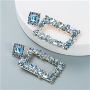 ( blue)ins occidental style fashion geometry square earrings woman  Alloy embed color Rhinestone personality exaggeratin