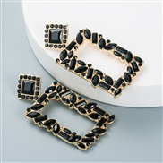( black)ins occidental style fashion geometry square earrings woman  Alloy embed color Rhinestone personality exaggerati