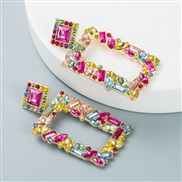 ( Color)ins occidental style fashion geometry square earrings woman  Alloy embed color Rhinestone personality exaggerati