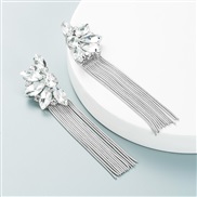 ( white)Korean styleins wind Alloy mosaic color Rhinestone flowers long style tassel earrings woman occidental style exa