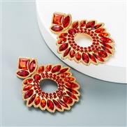 ( red)occidental style fashion temperament geometry flowers earrings Alloy embed color Rhinestone womanearrings