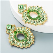 ( green)occidental style fashion temperament geometry flowers earrings Alloy embed color Rhinestone womanearrings