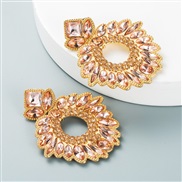 ( Pink)occidental style fashion temperament geometry flowers earrings Alloy embed color Rhinestone womanearrings