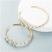 ( white) Alloy mosaic color glass diamond Rhinestone flowers earrings occidental style trend colorful diamond big circle