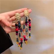 ( Silver needle Color Tassels)silver color crystal tassel earrings woman temperament ethnic style exaggerating long styl