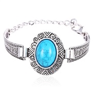 ( Bracelet)occidental style Round turquoise bracelet retro Alloy carving bangle ethnic style woman