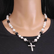 ( Set in drill necklace)occidental style stainless steel pendant necklace  diamond cross pendant glass Pearl ornament cl